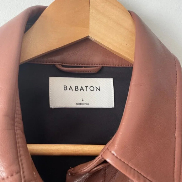 Aritzia Babaton Pelli Faux Leather Vegan Shirt Jacket Cognac Brown Size Large - Picture 7 of 8